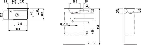 Laufen Pro X lavoar 48x28 cm dreptunghiular clasică-mobilier alb luciu H8158650001131