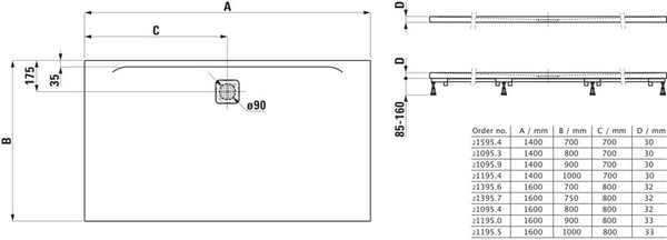 Laufen Pro cădiță de duș dreptunghiulară 140x90 cm bej H2109591860001