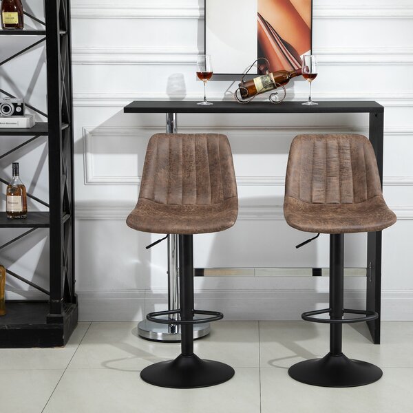 HOMCOM Set de 2 Scaune de Bar Căptușite, Rotative cu Suport pentru Picioare, 43x46,5x91-103 cm, Maro | Aosom Romania