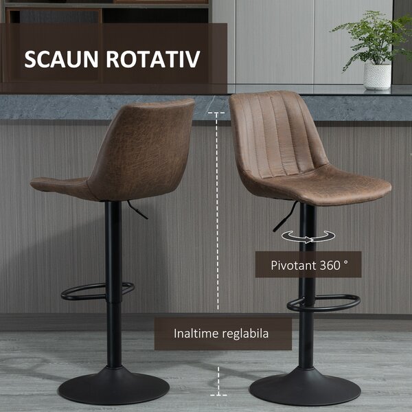 HOMCOM Set de 2 Scaune de Bar Căptușite, Rotative cu Suport pentru Picioare, 43x46,5x91-103 cm, Maro | Aosom Romania