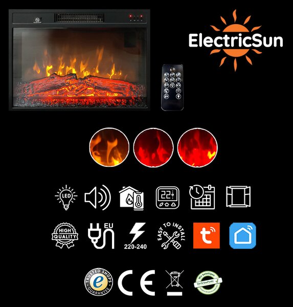 Focar electric 3D incorporabil ElectricSun Clasic 23 inch, cu sunet, 3 culori, Wi-Fi cu APP internet, L59xH44cm