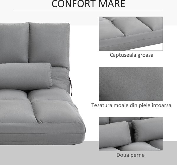 HOMCOM Canapea De Podea Pliabila, 130x73x60 cm Gri | Aosom Romania