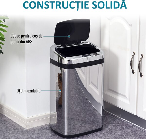 HOMCOM Coș de Gunoi cu Senzor Automat, Oțel Inoxidabil, Capacitate 30L, Design Modern | Aosom Romania