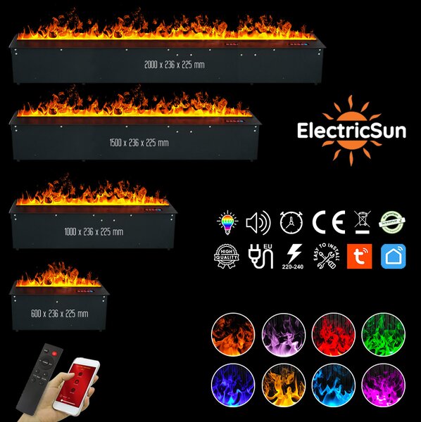 Focar semineu electric 3D cu vapori de apa incorporabil, Led, cu sunet, 8 culori, Wi-Fi cu APP internet, ElectricSun MISTique mediu 100cm