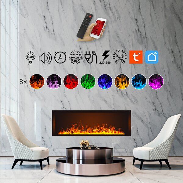 Focar semineu electric 3D cu vapori de apa incorporabil, Led, cu sunet, 8 culori, Wi-Fi cu APP internet, ElectricSun MISTique mediu 100cm