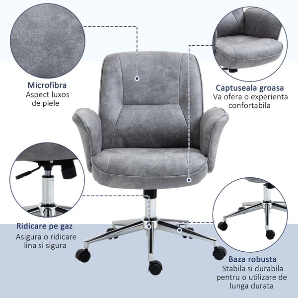 Vinsetto Scaun de Birou Ergonomic cu Înaltime Ajustabilă și Funcție de Balansoar cu Tapițerie din Microfibră, 67x69x92-102 cm, Gri | Aosom Romania