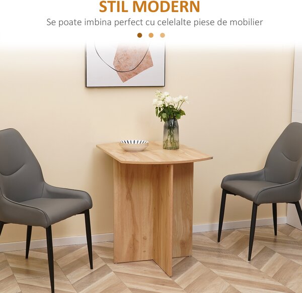 Masa pliabila HOMCOM pentru economisirea spatiului din lemn, pliabila, usor de curatat, PAL 90x60x74cm, stejar | Aosom Romania