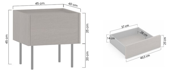 Noptieră Dunari cu sertar 45 cm - stejar dunin