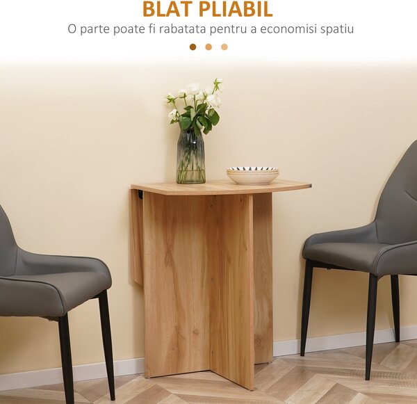 Masa pliabila HOMCOM pentru economisirea spatiului din lemn, pliabila, usor de curatat, PAL 90x60x74cm, stejar | Aosom Romania