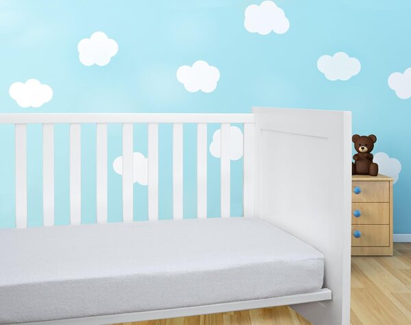 Husa impermeabila din tricot, bumbac 100%, patut bebe, 60x120cm, alba