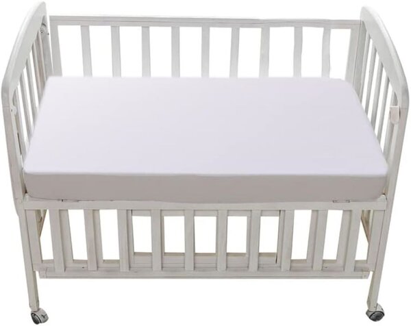 Husa impermeabila din frotir, bumbac 100%, patut bebe, 60x120cm, alba
