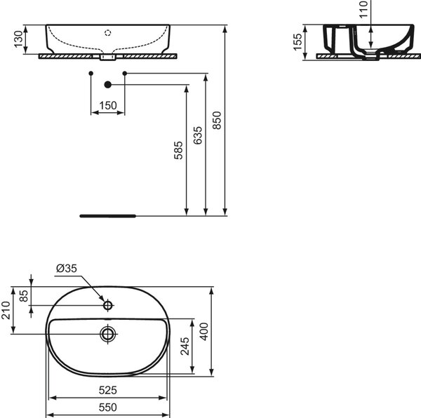 Ideal Standard i.Life O lavoar 55x40 cm ovale de blat alb luciu T573401