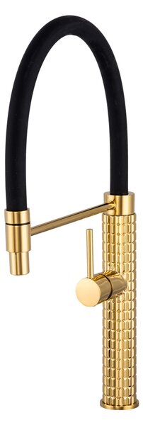 Gamma Full Pro, baterie de chiuvetă înaltă cu braț elastic, negru mat-auriu lucios, GMA-BFLP-GD