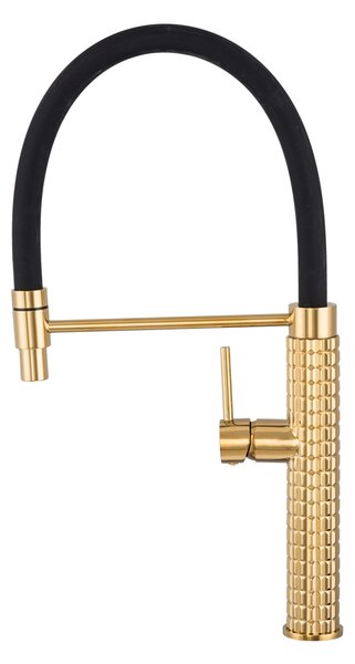 Gamma Full Pro, baterie de chiuvetă înaltă cu braț elastic, negru mat-auriu lucios, GMA-BFLP-GD