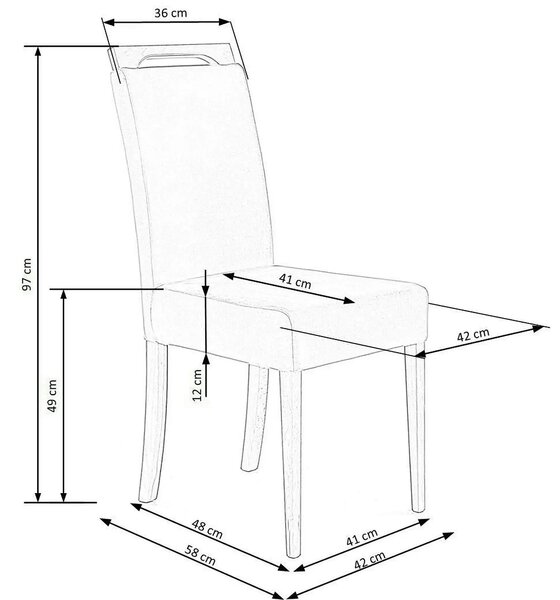 Scaun CLARION 2, gri/negru, stofa catifelata/lemn, 42x58x97 cm