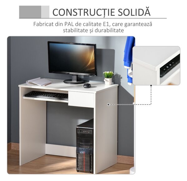 Homcom Birou PC Alb & Stejar 80×45×75 cm – Ideal Dormitor sau Acasa | Aosom Romania