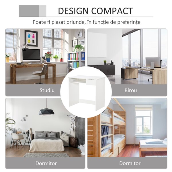 Homcom Birou PC Alb & Stejar 80×45×75 cm – Ideal Dormitor sau Acasa | Aosom Romania