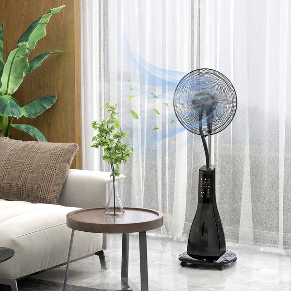 HOMCOM, Ventilator pe Picior, cu Pulverizare de Apă, Metal, ABS, 44.5 x 38.5 x 120 cm, Negru | Aosom Romania