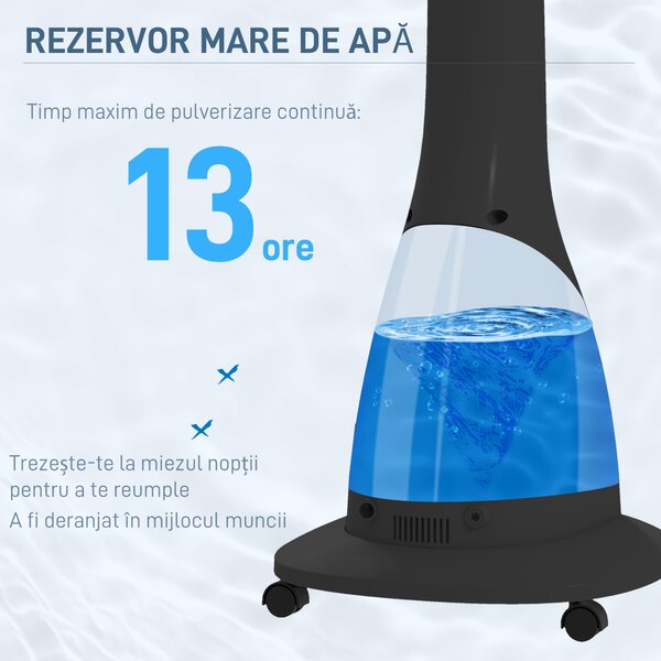 HOMCOM, Ventilator pe Picior, cu Pulverizare de Apă, Metal, ABS, 44.5 x 38.5 x 120 cm, Negru | Aosom Romania
