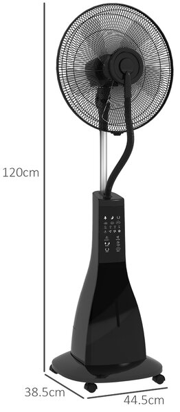 HOMCOM, Ventilator pe Picior, cu Pulverizare de Apă, Metal, ABS, 44.5 x 38.5 x 120 cm, Negru | Aosom Romania