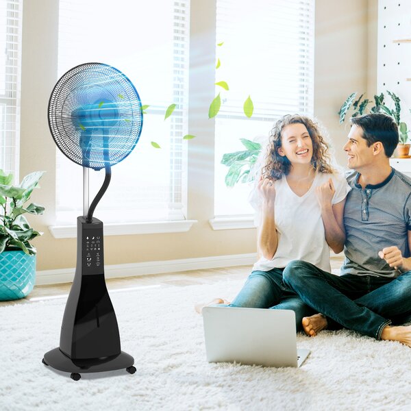 HOMCOM, Ventilator pe Picior, cu Pulverizare de Apă, Metal, ABS, 44.5 x 38.5 x 120 cm, Negru | Aosom Romania