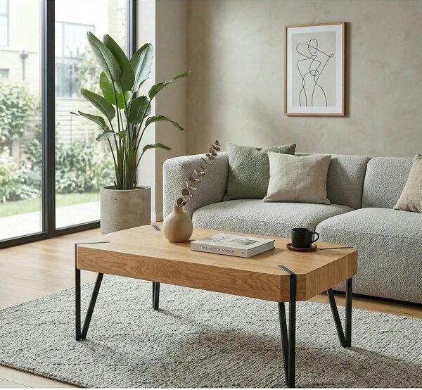 Masuta Emily, stejar auriu/negru, 110x60x42 cm
