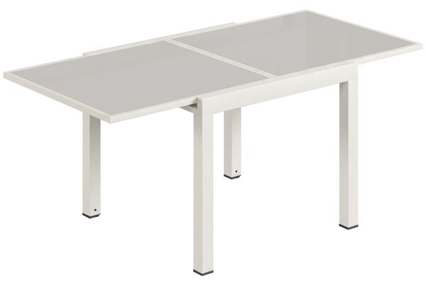 Outsunny Masă Extensibilă din Aluminiu pentru Exterior, Blat din Sticlă Temperată, Crem. | Aosom Romania