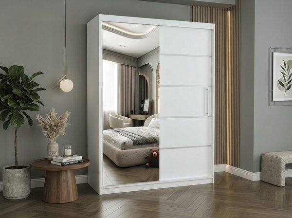 Set dormitor Malibu Gri cu dulap Atlantic 150 cm Alb