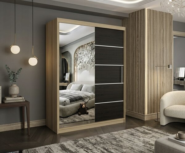 Dulap dressing Atlantic 2 usi cu oglinda, 150 cm, Sonoma/Wenge