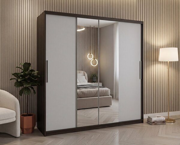 Dulap dressing Londra 2 usi cu oglinda, 200 cm, Wenge/Alb