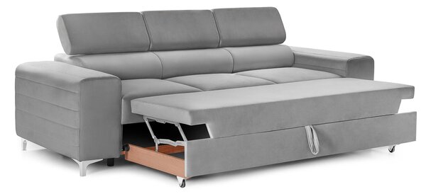 Canapea Extensibilă 3 locuri TIME NEW, cu tetiere reglabile, cu suport lombar, 255x97x94 cm, Gri-Silver-Velluto