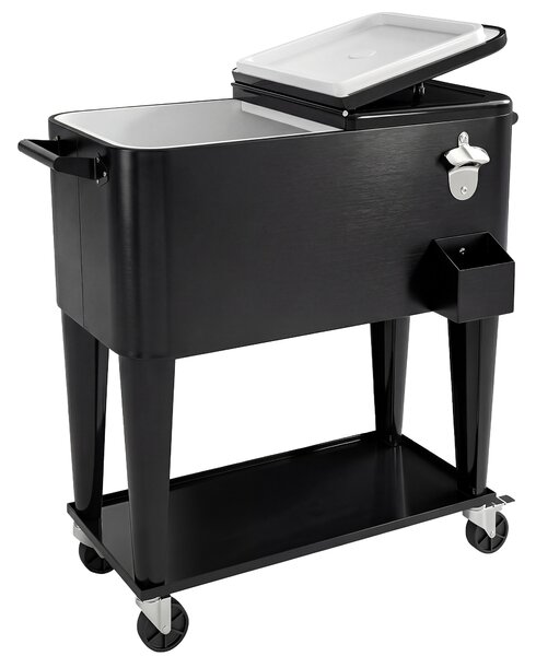 Outsunny Cărucior Frigider 76L cu raft, Deschizător de sticle și Colector de capace, din Plastic și Oțel, 91x39x84.5 cm, Negru | Aosom Romania