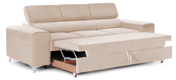 Canapea Extensibilă 3 locuri TIME NEW, cu tetiere reglabile, cu suport lombar, 255x97x94 cm, Bej-Velluto