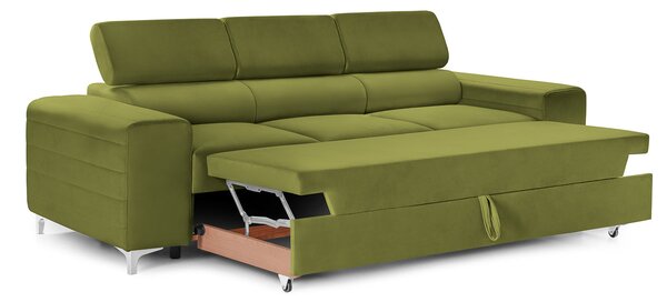 Canapea Extensibilă 3 locuri TIME NEW, cu tetiere reglabile, cu suport lombar, 255x97x94 cm, Verde-Olive-Velluto