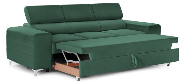 Canapea Extensibilă 3 locuri TIME NEW, cu tetiere reglabile, cu suport lombar, 255x97x94 cm, Verde-Padure-Velluto