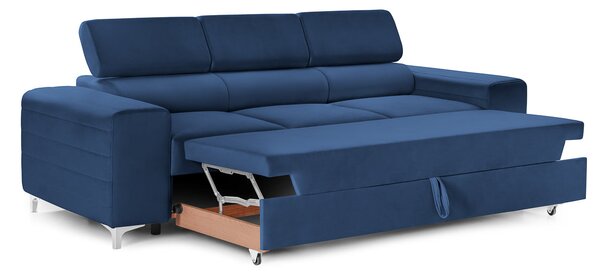 Canapea Extensibilă 3 locuri TIME NEW, cu tetiere reglabile, cu suport lombar, 255x97x94 cm, Albastru-Velluto