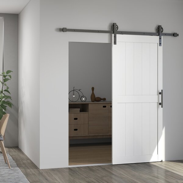 HOMCOM Ușă Glisantă de Interior 81.3x213.4cm, Șină din Oțel, Mâner Îmbunătățit, Role, Ușă de Interior în Stil Industrial, din MDF și Lemn de Pin, Impermeabilă, pentru Bucătărie, Baie, Living | Aosom Romania