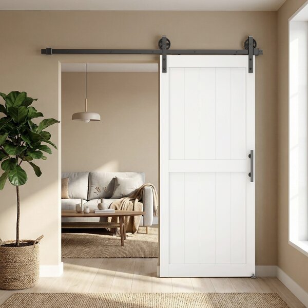HOMCOM Ușă Glisantă de Interior 81.3x213.4cm, Șină din Oțel, Mâner Îmbunătățit, Role, Ușă de Interior în Stil Industrial, din MDF și Lemn de Pin, Impermeabilă, pentru Bucătărie, Baie, Living | Aosom Romania
