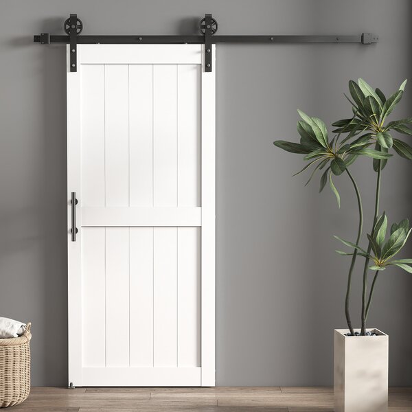 HOMCOM Ușă Glisantă de Interior 81.3x213.4cm, Șină din Oțel, Mâner Îmbunătățit, Role, Ușă de Interior în Stil Industrial, din MDF și Lemn de Pin, Impermeabilă, pentru Bucătărie, Baie, Living | Aosom Romania