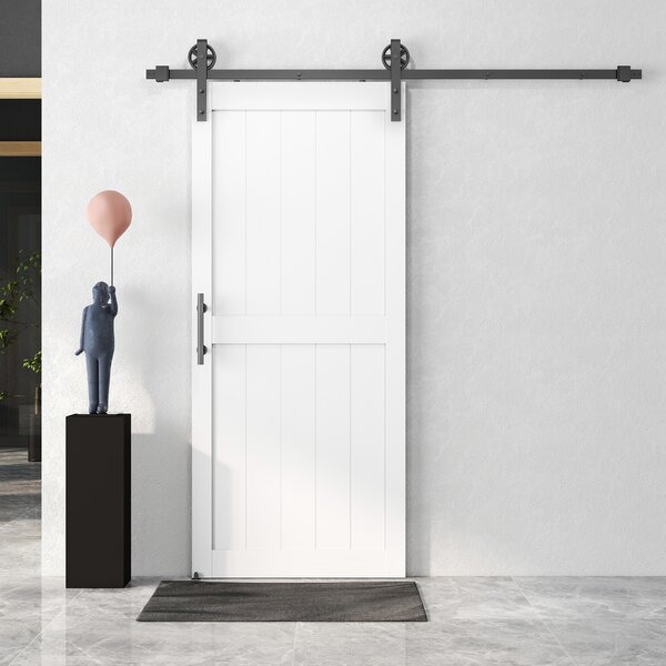 HOMCOM Ușă Glisantă de Interior 81.3x213.4cm, Șină din Oțel, Mâner Îmbunătățit, Role, Ușă de Interior în Stil Industrial, din MDF și Lemn de Pin, Impermeabilă, pentru Bucătărie, Baie, Living | Aosom Romania