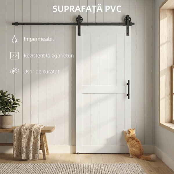 HOMCOM Ușă Glisantă de Interior 81.3x213.4cm, Șină din Oțel, Mâner Îmbunătățit, Role, Ușă de Interior în Stil Industrial, din MDF și Lemn de Pin, Impermeabilă, pentru Bucătărie, Baie, Living | Aosom Romania
