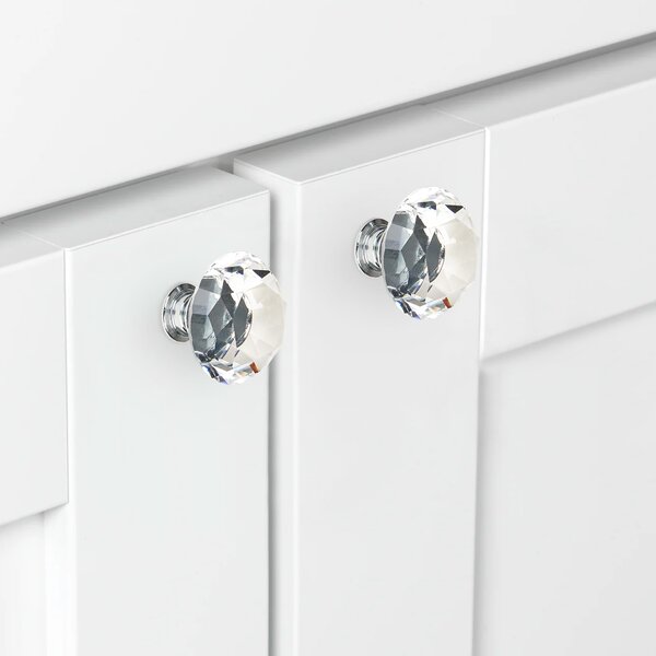 Buton maner mobilier onuvio™, forma diamant, diamond cut luxury, cristal k9, diametru 40mm, baza aliaj zinc aluminiu - argintiu / transparent