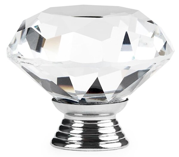 Buton maner mobilier onuvio™, forma diamant, diamond cut luxury, cristal k9, diametru 40mm, baza aliaj zinc aluminiu - argintiu / transparent