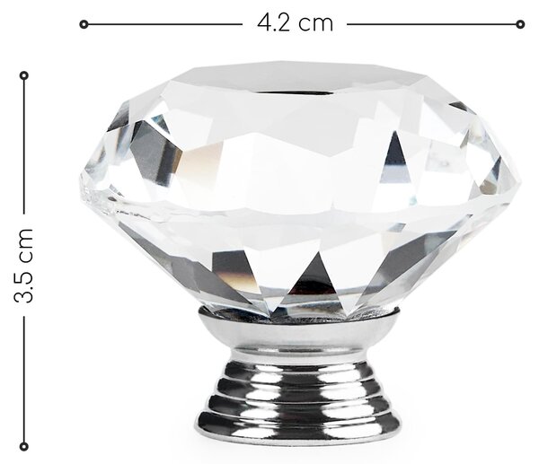 Buton maner mobilier onuvio™, forma diamant, diamond cut luxury, cristal k9, diametru 40mm, baza aliaj zinc aluminiu - argintiu / transparent