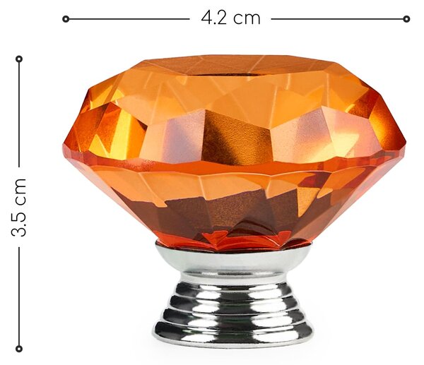 Buton maner mobilier onuvio™, forma diamant, diamond cut luxury, cristal k9, diametru 40mm, baza aliaj zinc aluminiu - portocaliu
