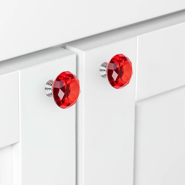 Buton maner mobilier onuvio™, forma diamant, diamond cut luxury, cristal k9, diametru 40mm, baza aliaj zinc aluminiu - rosu