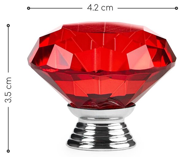 Buton maner mobilier onuvio™, forma diamant, diamond cut luxury, cristal k9, diametru 40mm, baza aliaj zinc aluminiu - rosu