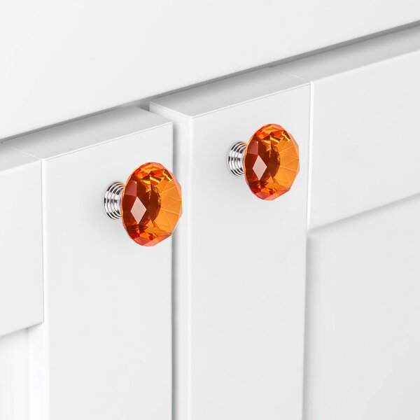 Buton maner mobilier onuvio™, forma diamant, diamond cut luxury, cristal k9, diametru 40mm, baza aliaj zinc aluminiu - portocaliu