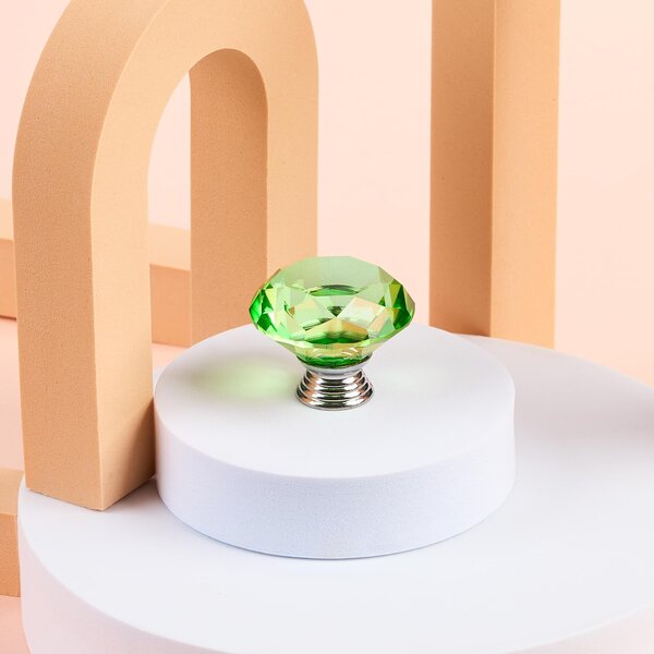 Buton maner mobilier onuvio™, forma diamant, diamond cut luxury, cristal k9, diametru 40mm, baza aliaj zinc aluminiu - verde