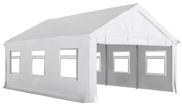 Outsunny Pavilion de Grădină 4x6 m cu Pereți Laterali, 6 Ferestre și Dublă Intrare, din Oțel Galvanizat, Alb | Aosom Romania